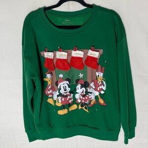 Disney Green Mickey Minnie Donald & Daisy Light Up Christmas Crewneck Sweatshirt